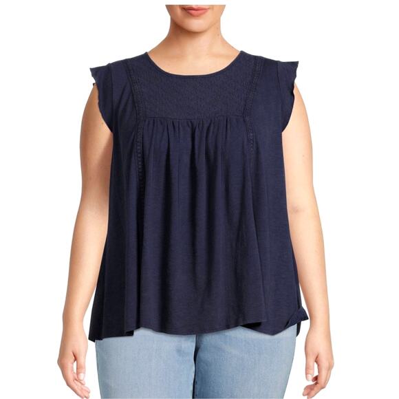 Terra & Sky Women's Plus Size Eyelet Trim Flutter Sleeve Blouse 0X Blue - Picture 1 of 8